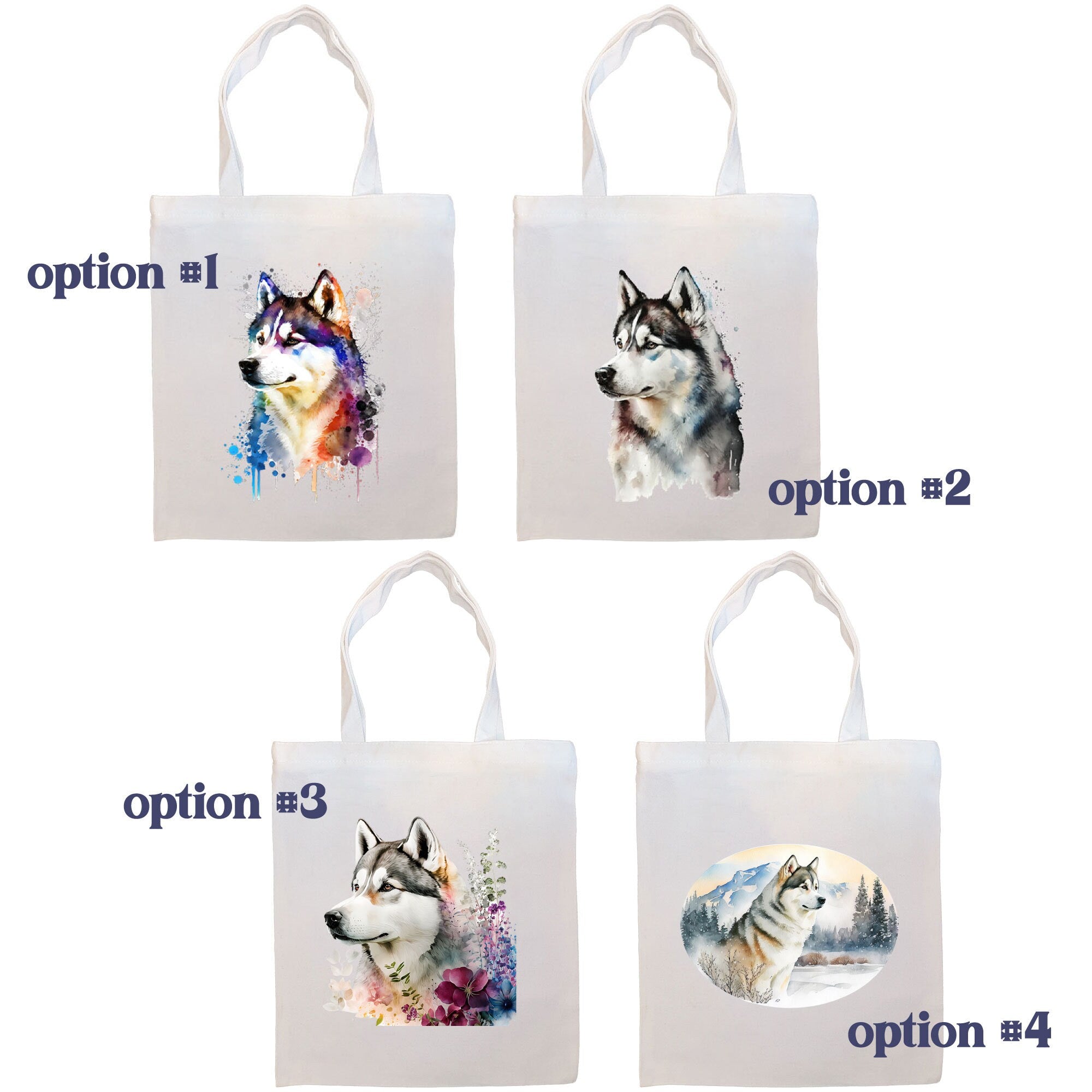 A stylish canvas tote bag featuring a Siberian Husky design, zippered closure, and inner pocket, perfect for shopping and daily use.