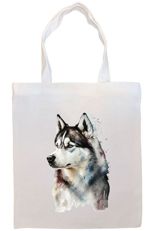 A stylish canvas tote bag featuring a Siberian Husky design, zippered closure, and inner pocket, perfect for shopping and daily use.