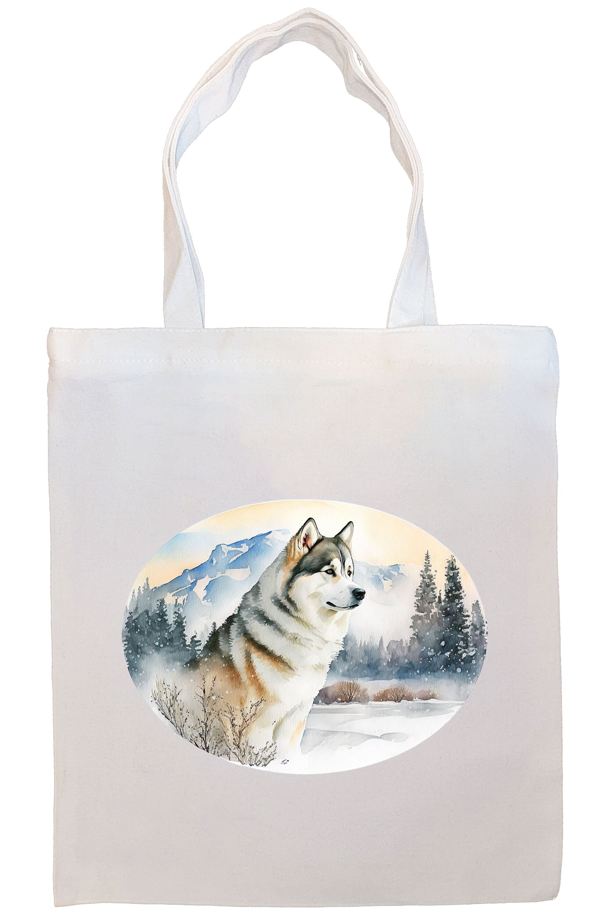A stylish canvas tote bag featuring a Siberian Husky design, zippered closure, and inner pocket, perfect for shopping and daily use.