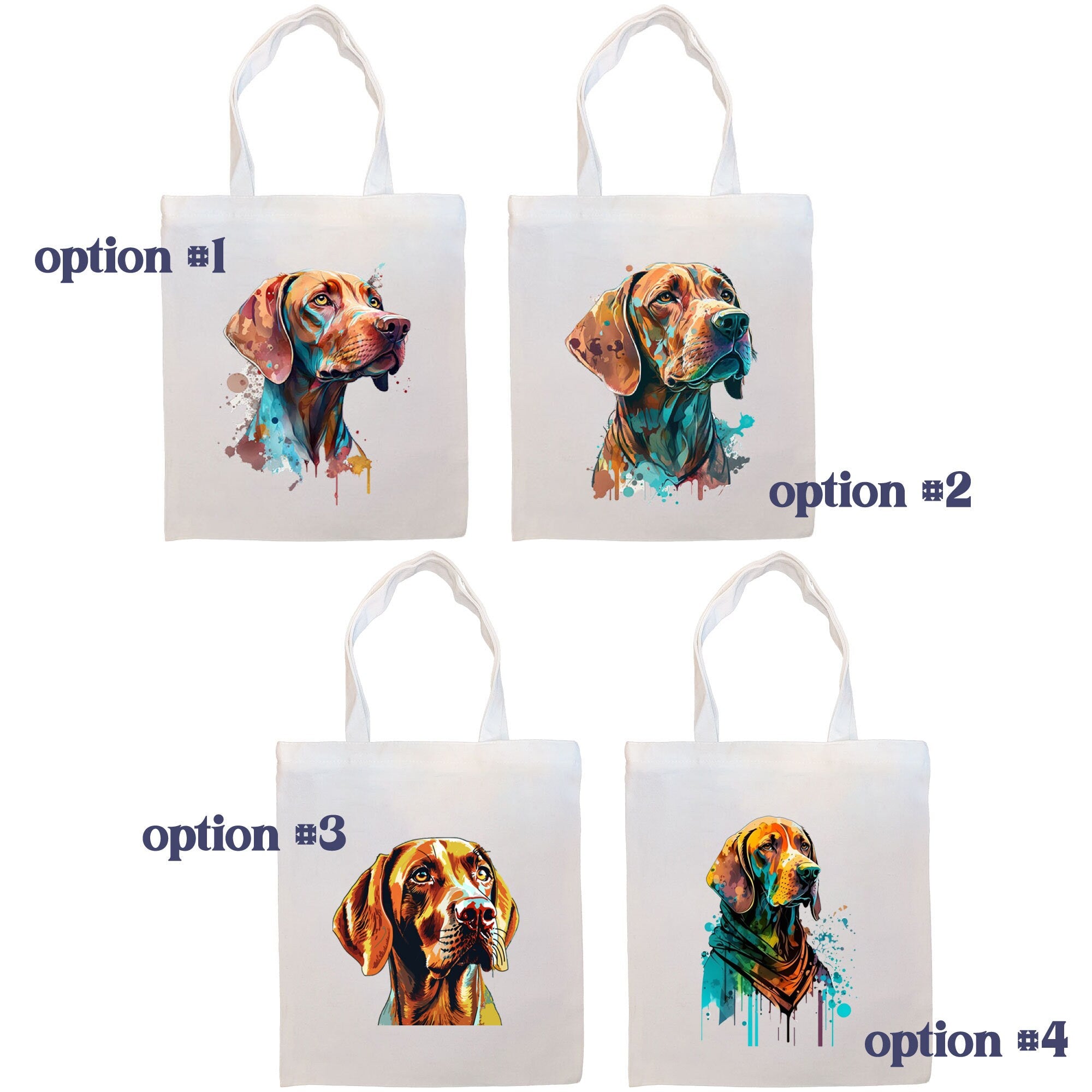 Stylish canvas tote bag featuring a Vizsla design, zippered closure, sturdy handles, and an inner pocket for convenience.
