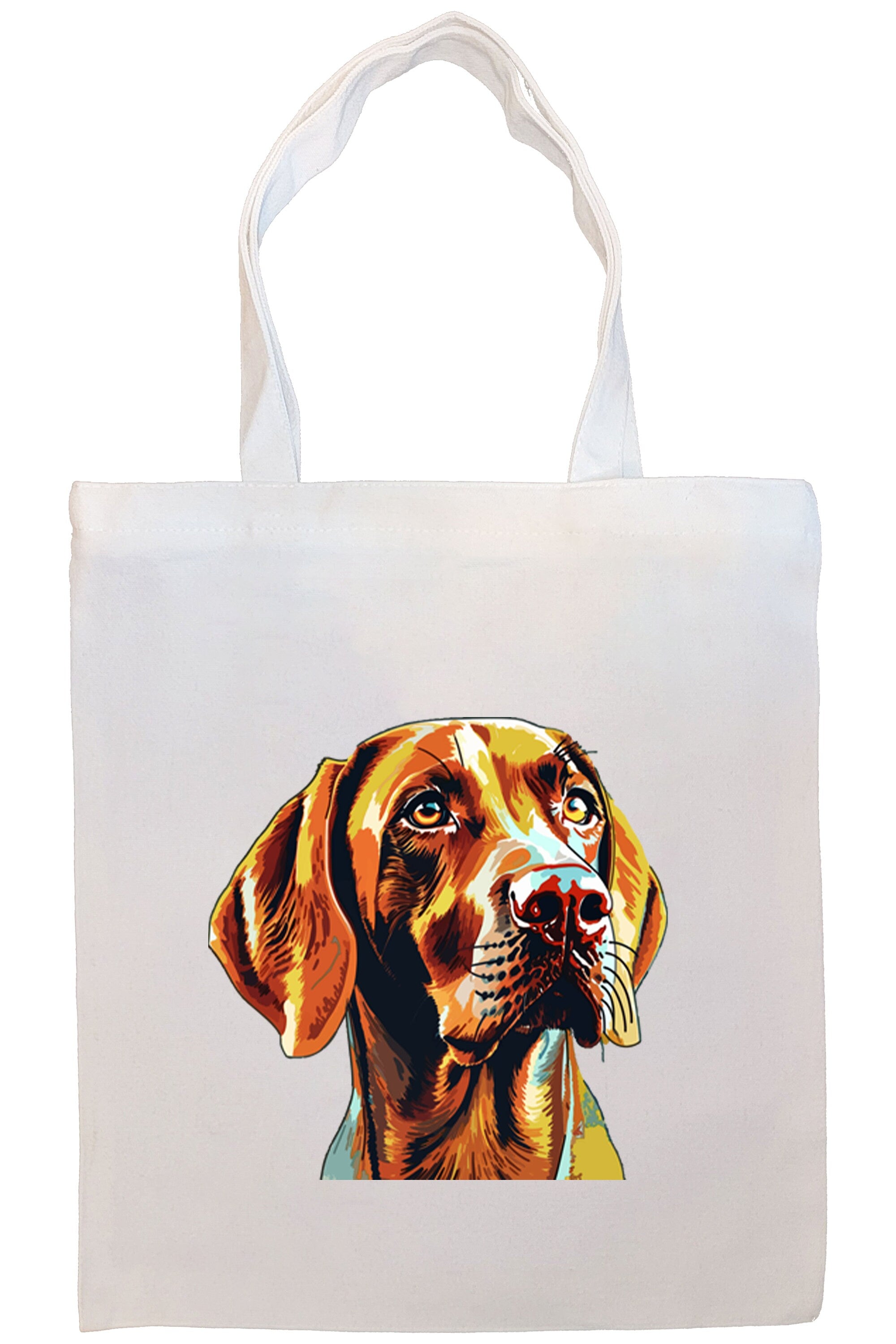 Stylish canvas tote bag featuring a Vizsla design, zippered closure, sturdy handles, and an inner pocket for convenience.