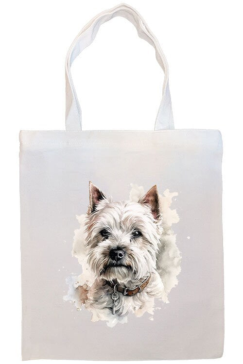 A stylish zippered canvas tote bag featuring a Westie design, with sturdy handles and an inner pocket for convenience.