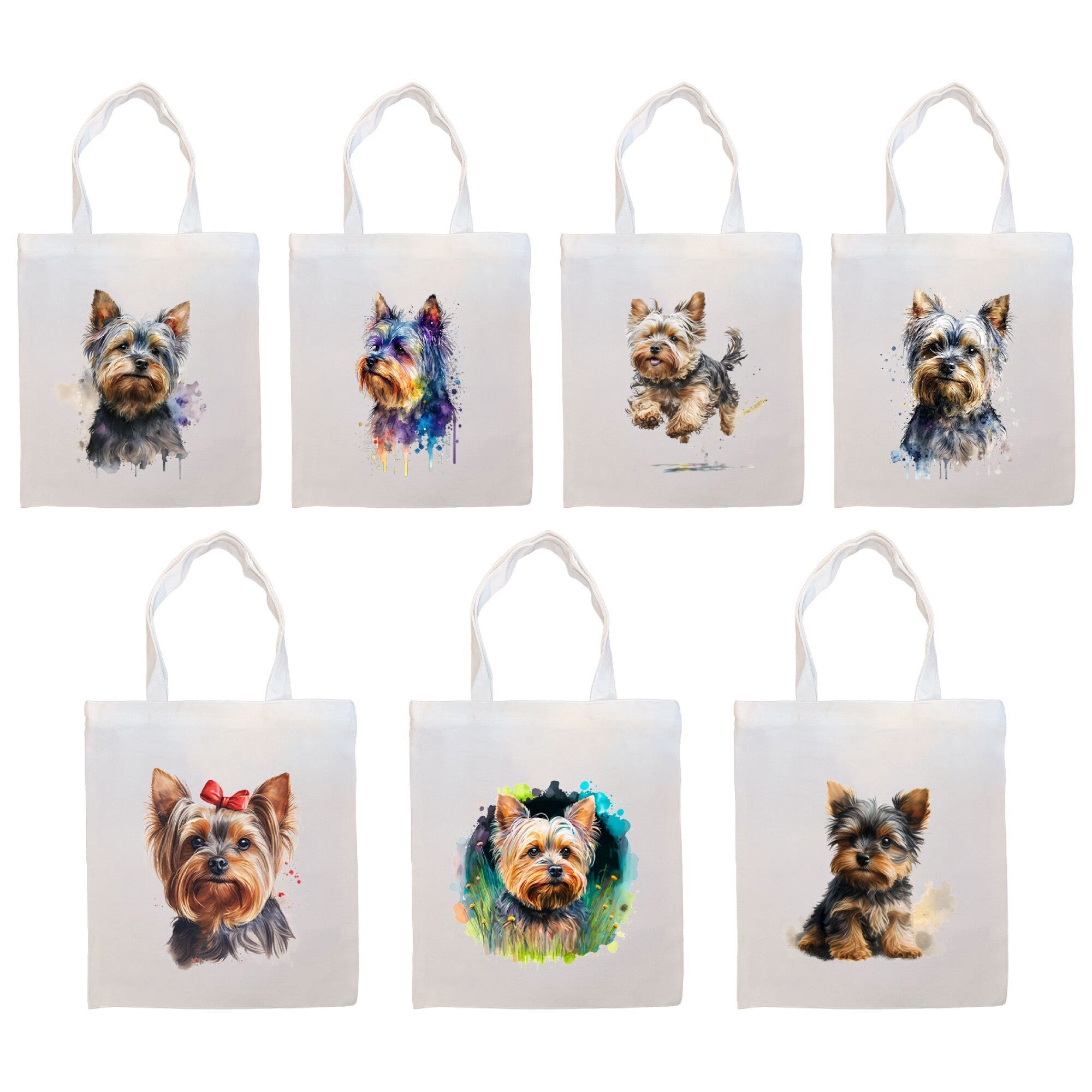A stylish zippered canvas tote bag featuring a Yorkie design, with handles and an inner pocket for convenience.