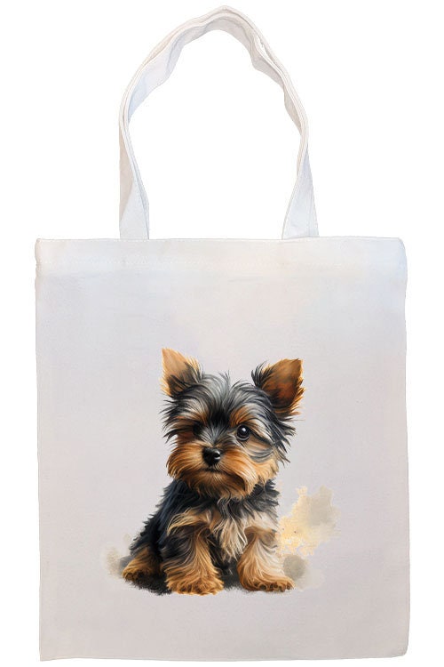 A stylish zippered canvas tote bag featuring a Yorkie design, with handles and an inner pocket for convenience.