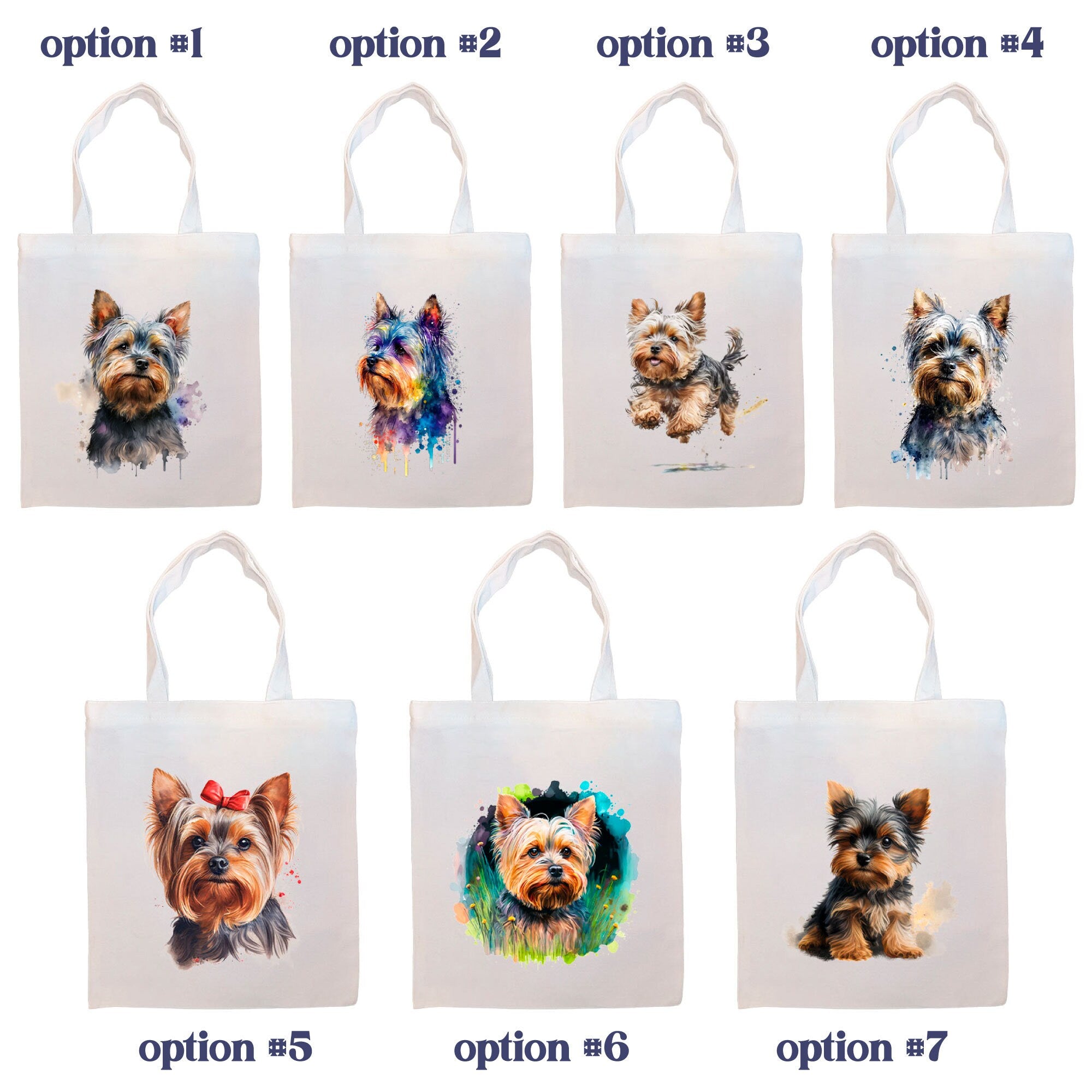 A stylish zippered canvas tote bag featuring a Yorkie design, with handles and an inner pocket for convenience.