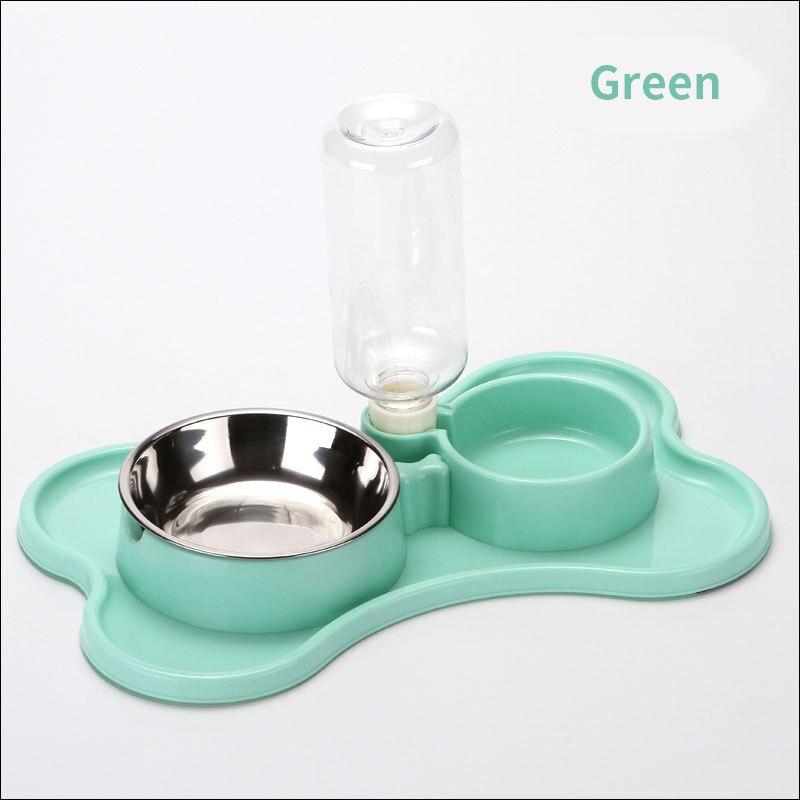 A stylish non-slip double bowl set for cats and small dogs, featuring an automatic water dispenser made of durable stainless steel.