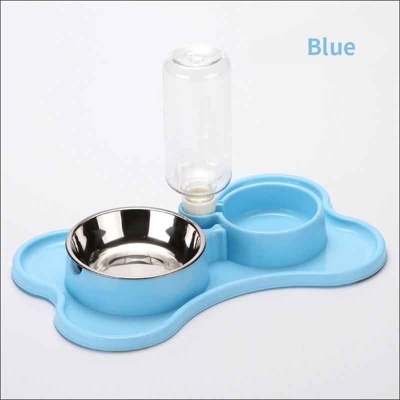 A stylish non-slip double bowl set for cats and small dogs, featuring an automatic water dispenser made of durable stainless steel.