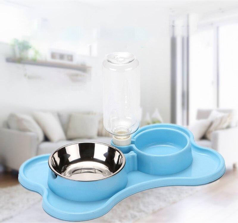 A stylish non-slip double bowl set for cats and small dogs, featuring an automatic water dispenser made of durable stainless steel.