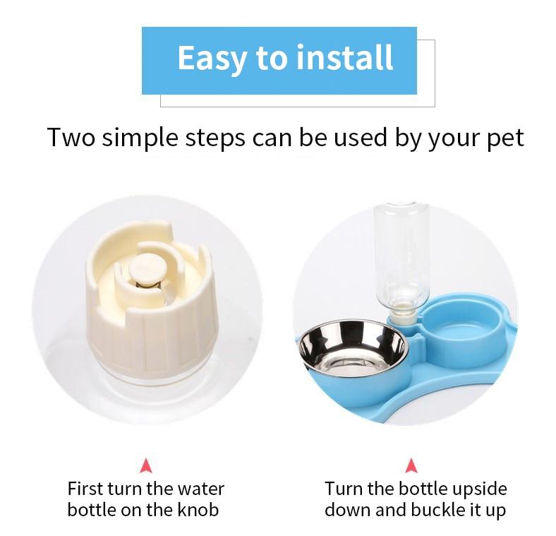 A stylish non-slip double bowl set for cats and small dogs, featuring an automatic water dispenser made of durable stainless steel.