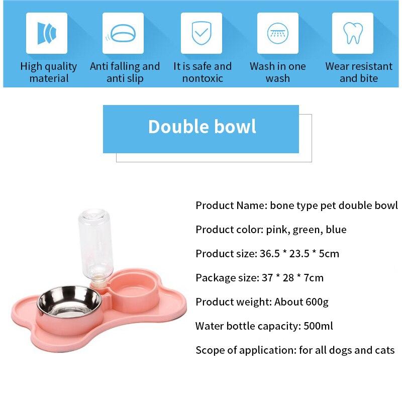 A stylish non-slip double bowl set for cats and small dogs, featuring an automatic water dispenser made of durable stainless steel.