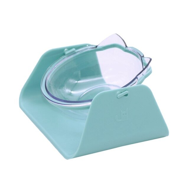 Cat feeding bowl set with raised stand, featuring double bowls for food and water, designed for comfort and convenience.
