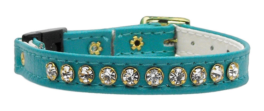 A stylish cat breakaway buckle collar adorned with a row of sparkling Austrian rhinestones, designed for safety and comfort.