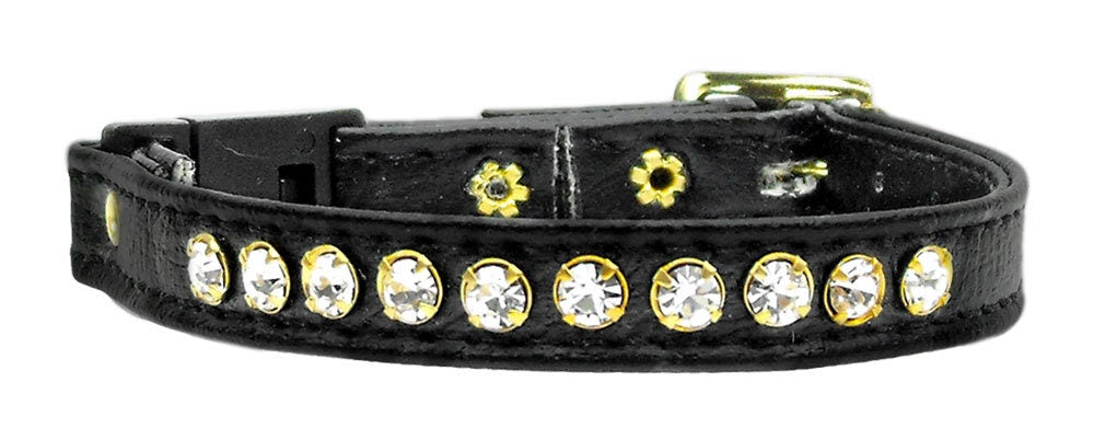 A stylish cat breakaway buckle collar adorned with a row of sparkling Austrian rhinestones, designed for safety and comfort.