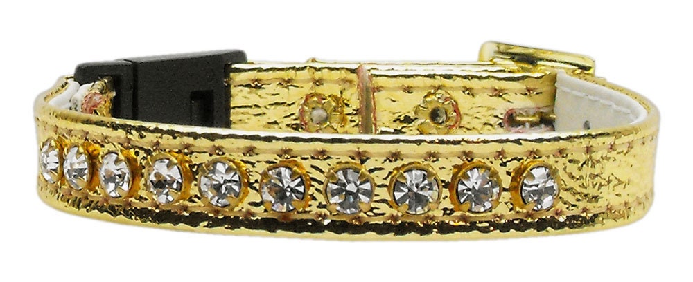 A stylish cat breakaway buckle collar adorned with a row of sparkling Austrian rhinestones, designed for safety and comfort.
