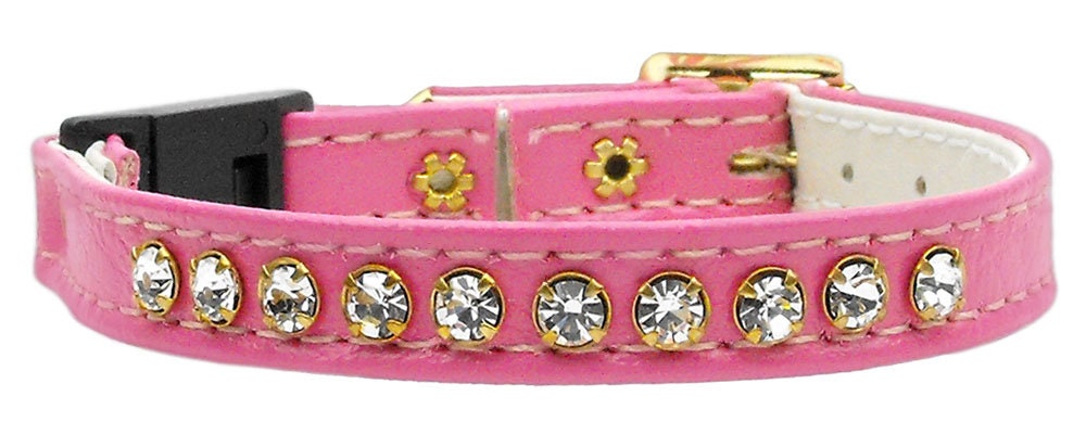 A stylish cat breakaway buckle collar adorned with a row of sparkling Austrian rhinestones, designed for safety and comfort.