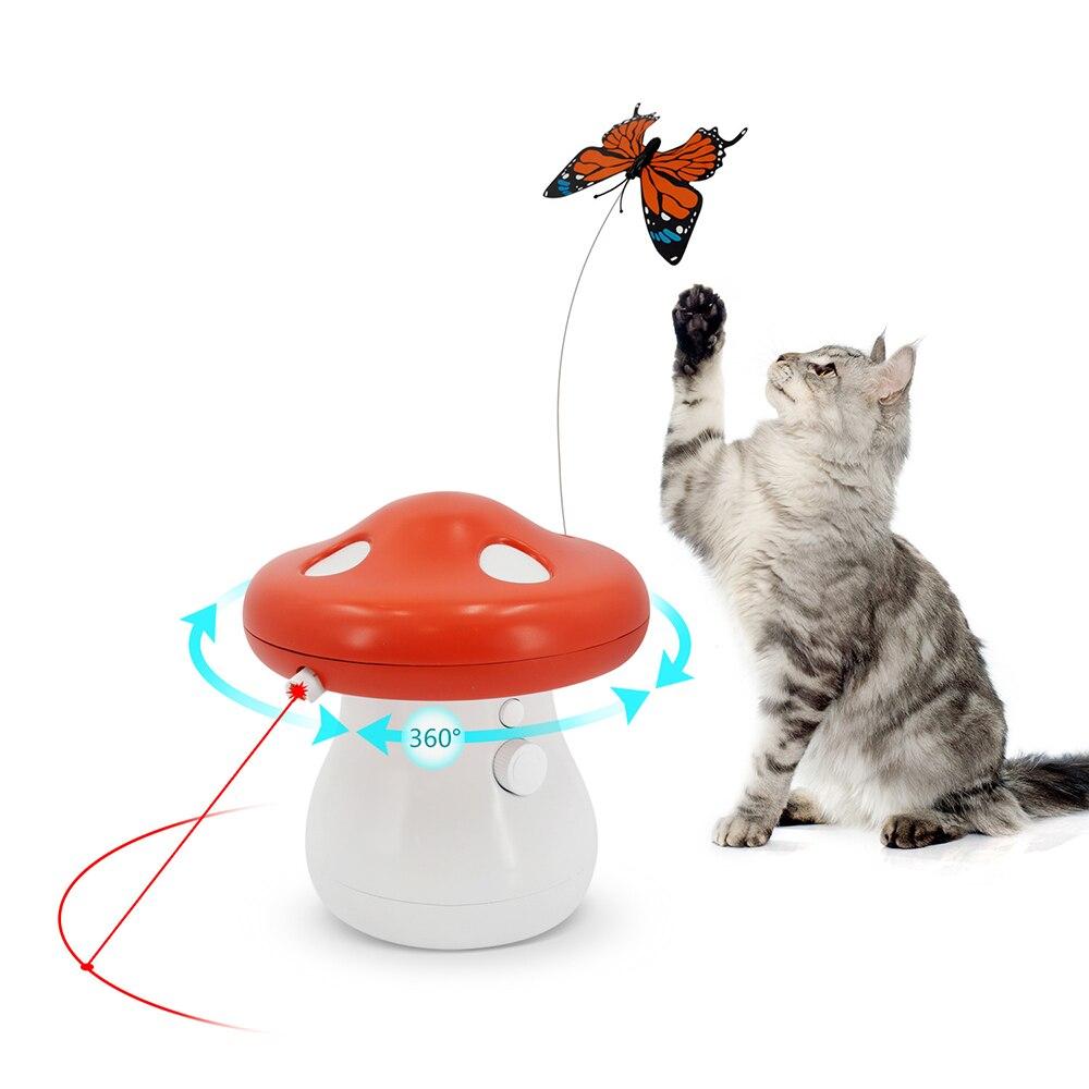 Cat Electric Rotating Mushroom Interactive Toy with butterfly and laser features, designed for engaging feline play.