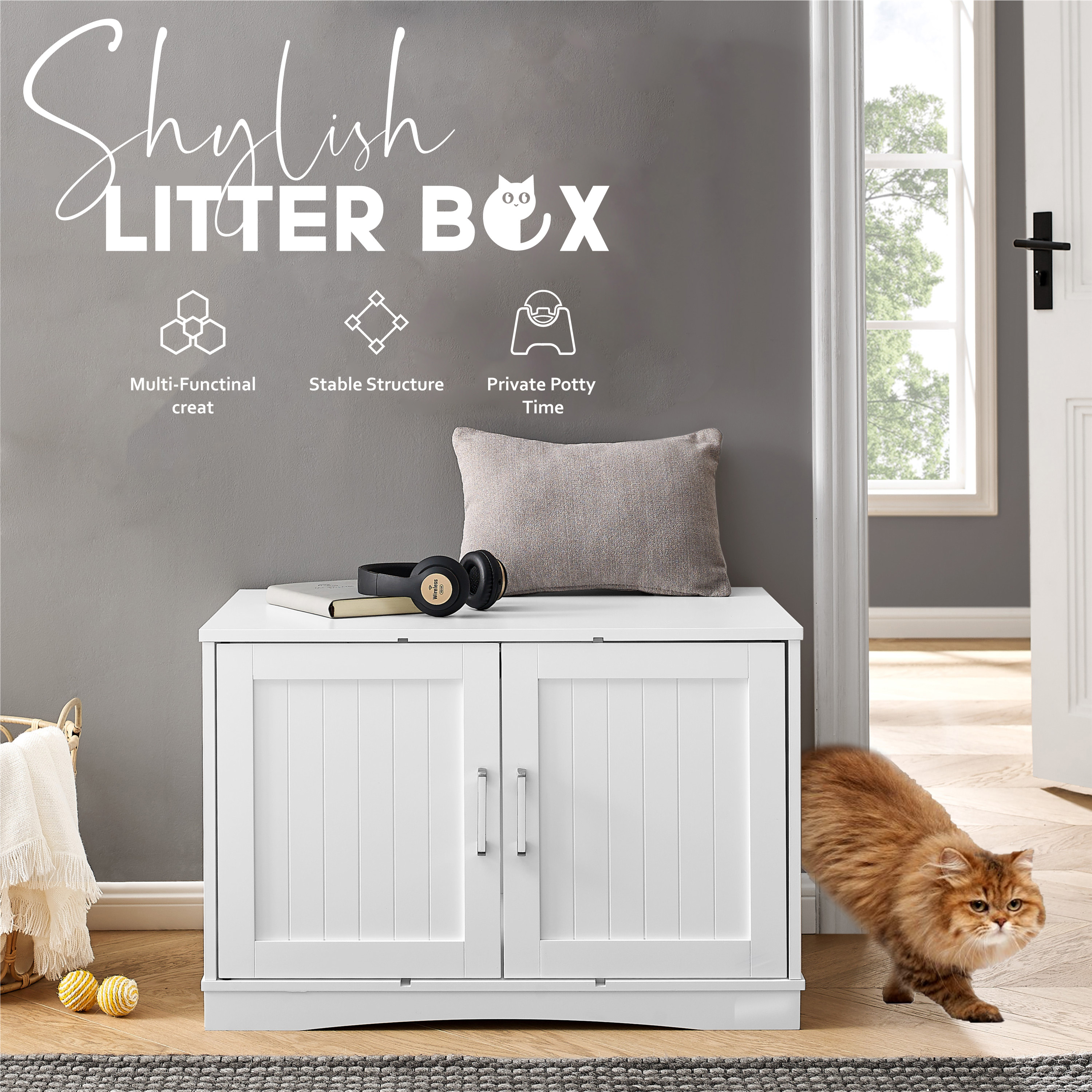 Elegant Cat Litter Box Enclosure Furniture designed for stylish home decor and pet privacy.