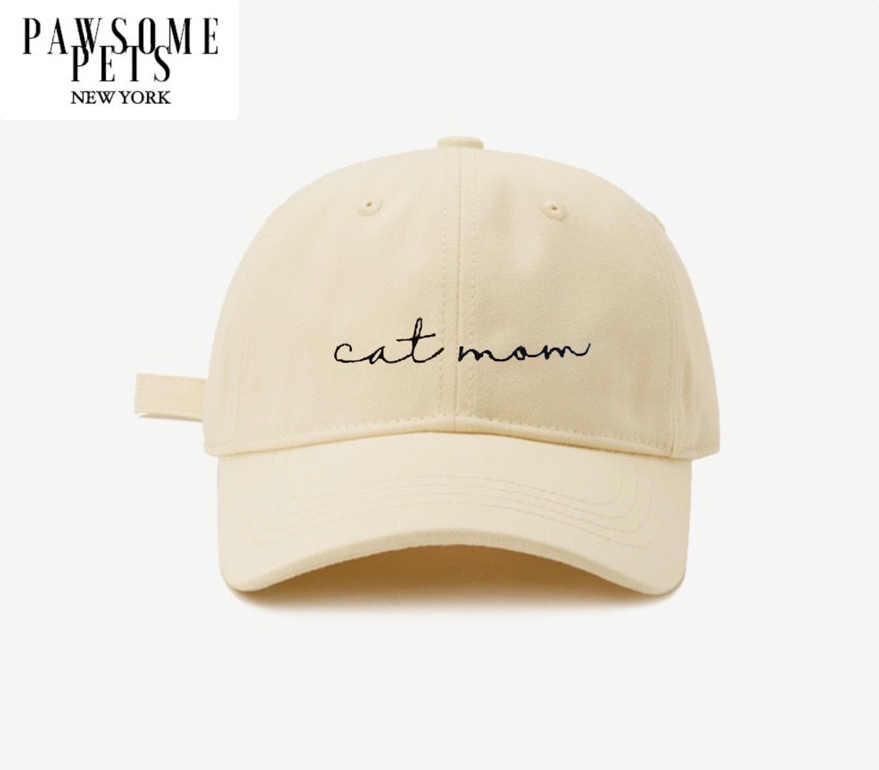 Clear orange baseball cap with embroidered CAT MOM lettering, showcasing a stylish and comfortable design for cat lovers.