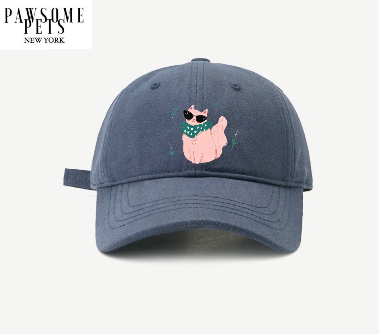 A stylish CAT MOM baseball cap featuring embroidered lettering, made from lightweight cotton with an adjustable metal buckle for a perfect fit.