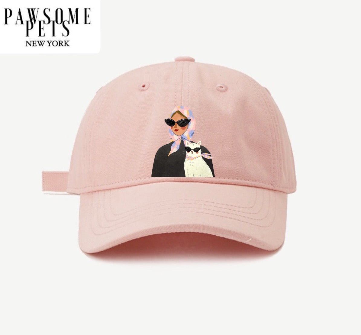 A stylish CAT MOM HAT featuring embroidered lettering, made from 100% cotton with an adjustable metal buckle closure.