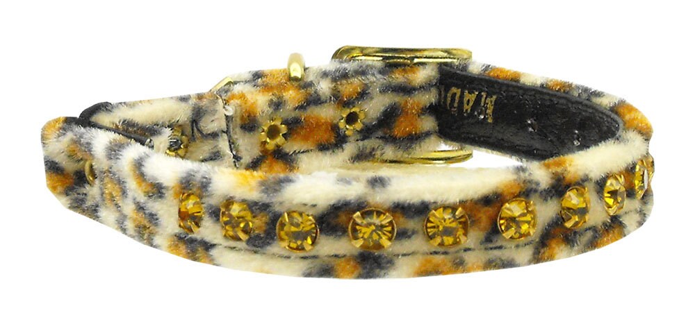 Animal Print Cat Safety Collar with rhinestones, featuring elastic safety band and faux leather design.