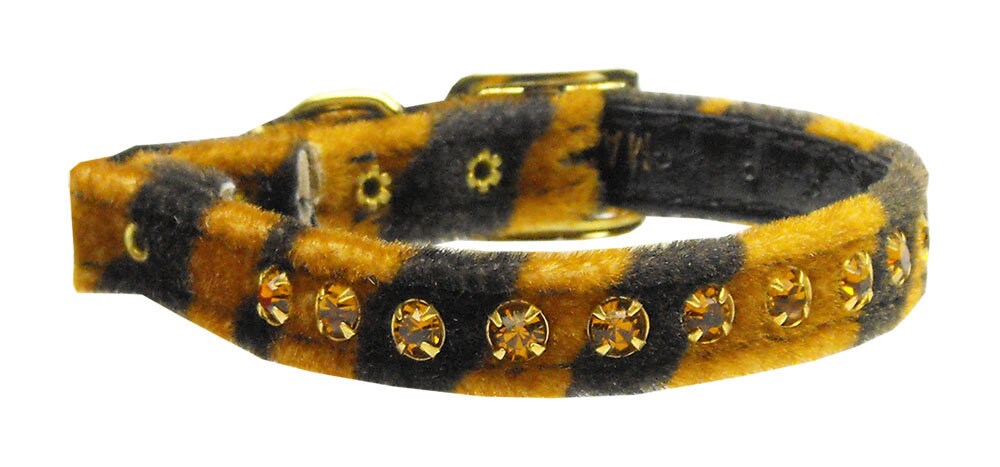 Animal Print Cat Safety Collar with rhinestones, featuring elastic safety band and faux leather design.