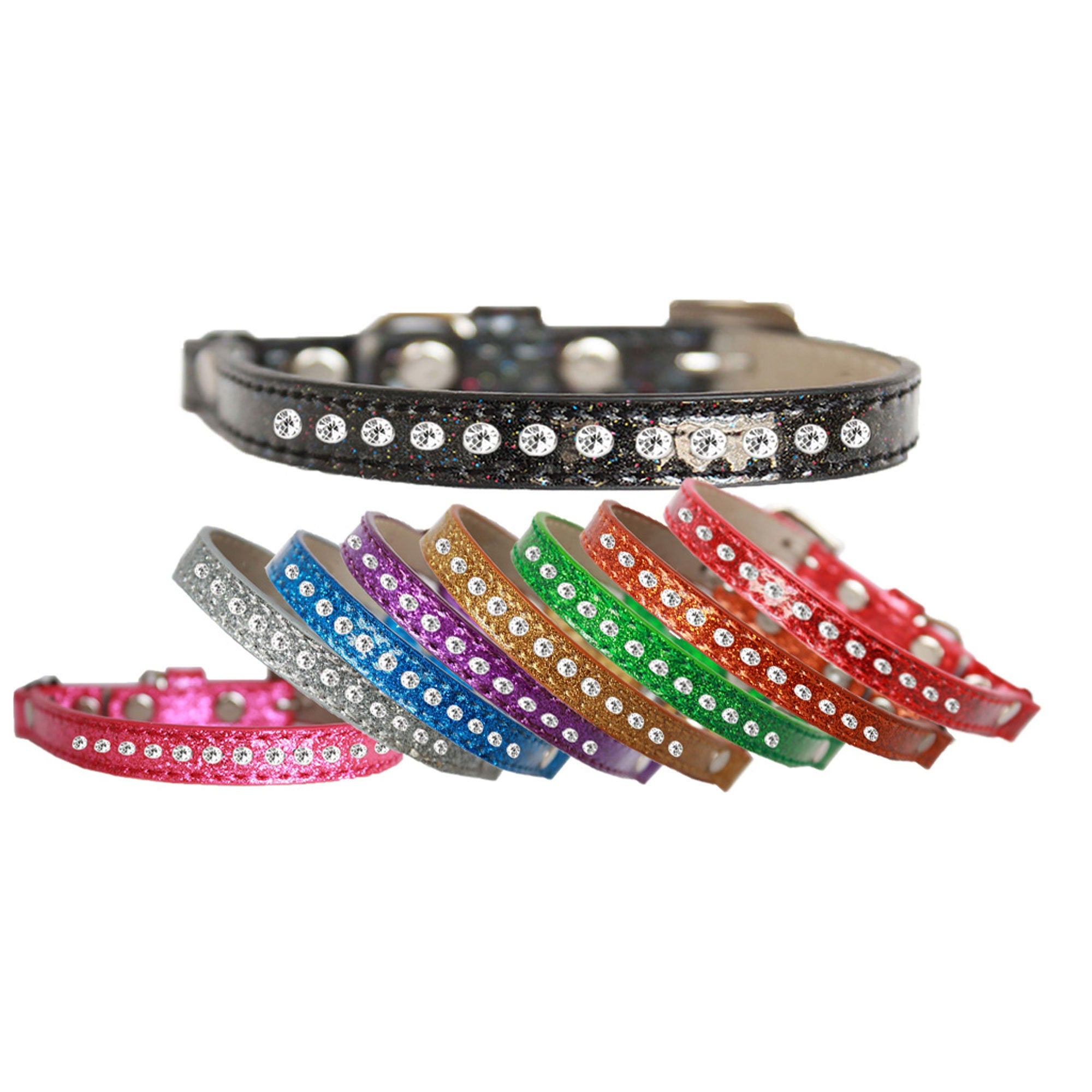 A stylish cat safety collar featuring one row of clear crystal rhinestones on a soft, glittery ice cream design.