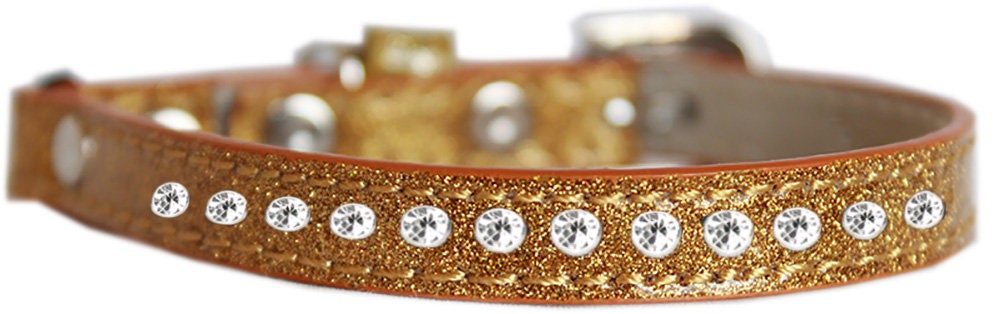 A stylish cat safety collar featuring one row of clear crystal rhinestones on a soft, glittery ice cream design.