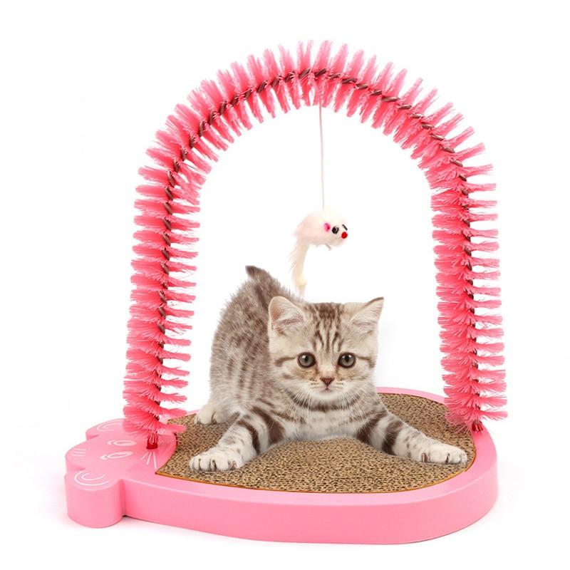 A colorful Cat Scratcher Mat made of thicker corrugated paper, designed for cats to scratch and climb, available in blue, black, and pink.