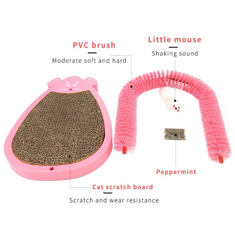 A colorful Cat Scratcher Mat made of thicker corrugated paper, designed for cats to scratch and climb, available in blue, black, and pink.