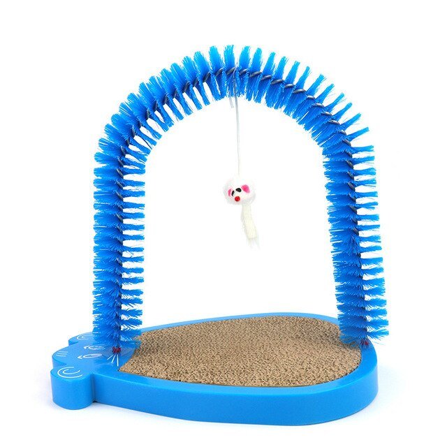 A colorful Cat Scratcher Mat made of thicker corrugated paper, designed for cats to scratch and climb, available in blue, black, and pink.