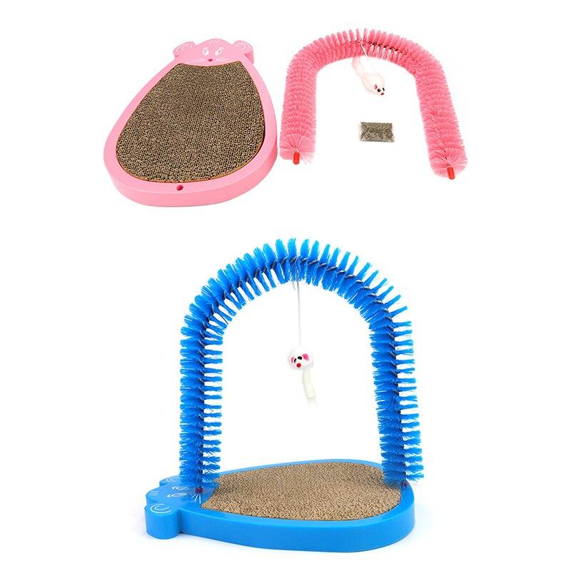A colorful Cat Scratcher Mat made of thicker corrugated paper, designed for cats to scratch and climb, available in blue, black, and pink.