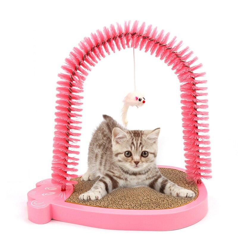 A colorful Cat Scratcher Mat made of thicker corrugated paper, designed for cats to scratch and climb, available in blue, black, and pink.