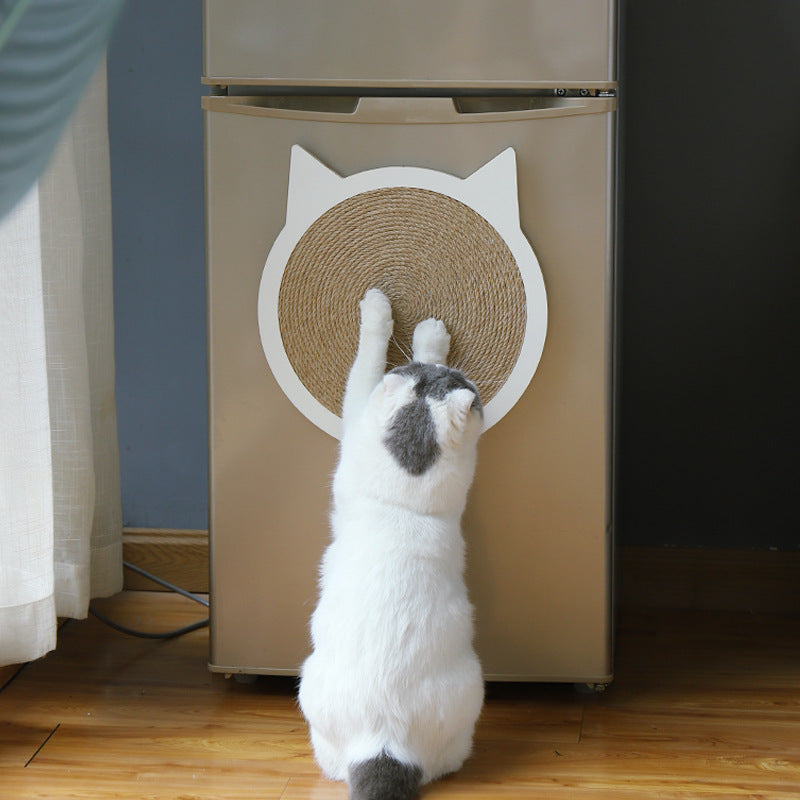 A durable cat scratching board made of thick vinyl, designed to protect furniture from scratches while blending seamlessly into home decor.