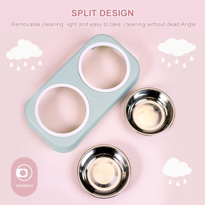 A pair of round stainless steel bowls for cats and small dogs, featuring an anti-skid base for stability during feeding.