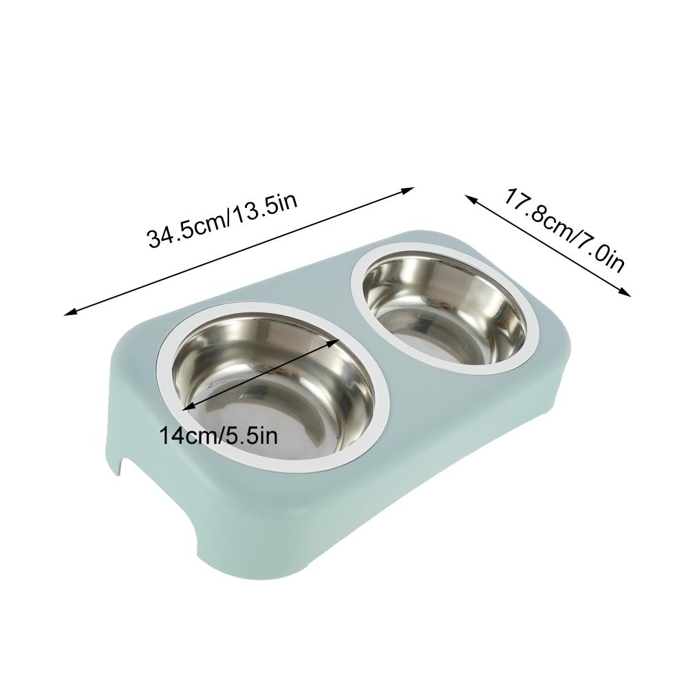 A pair of round stainless steel bowls for cats and small dogs, featuring an anti-skid base for stability during feeding.