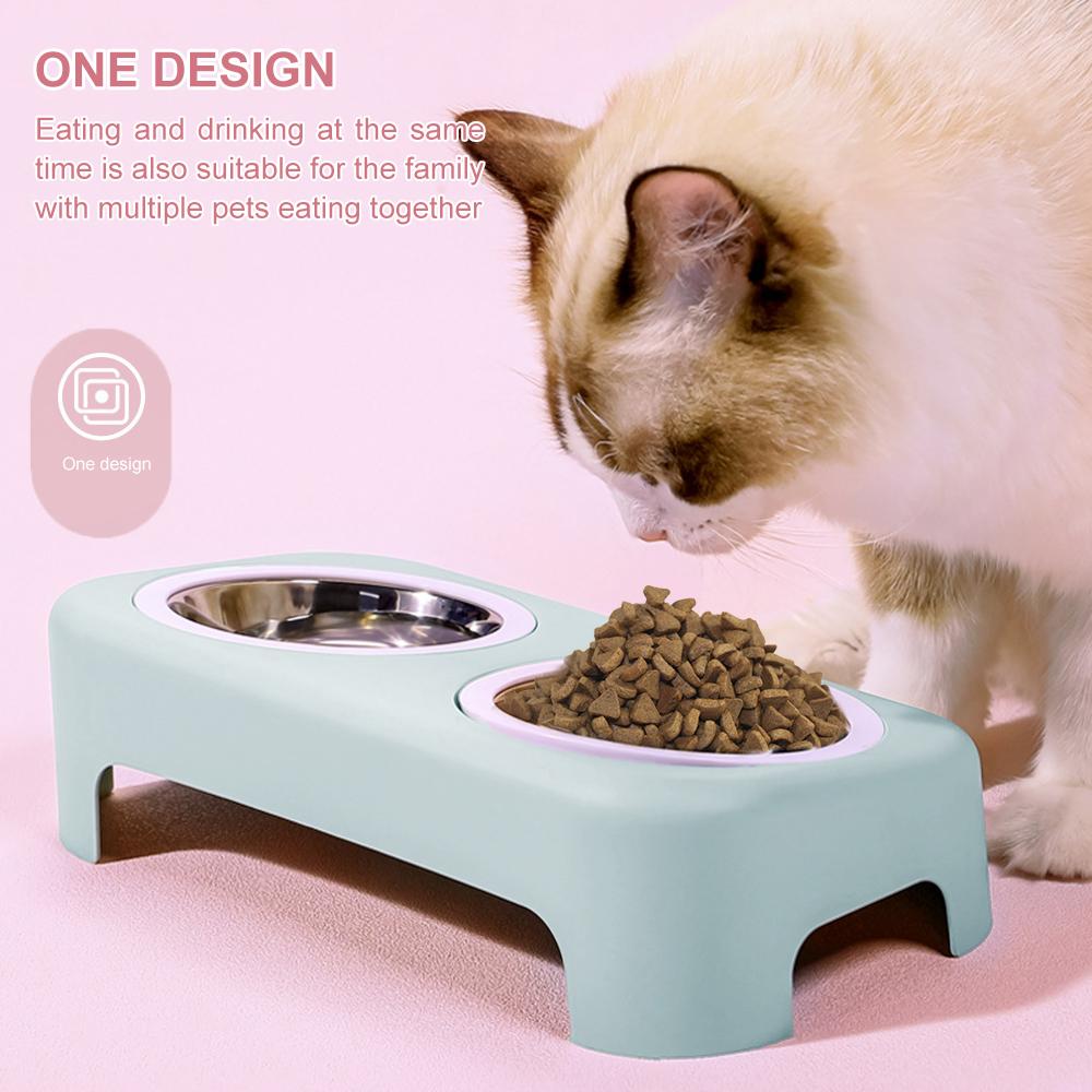 A pair of round stainless steel bowls for cats and small dogs, featuring an anti-skid base for stability during feeding.