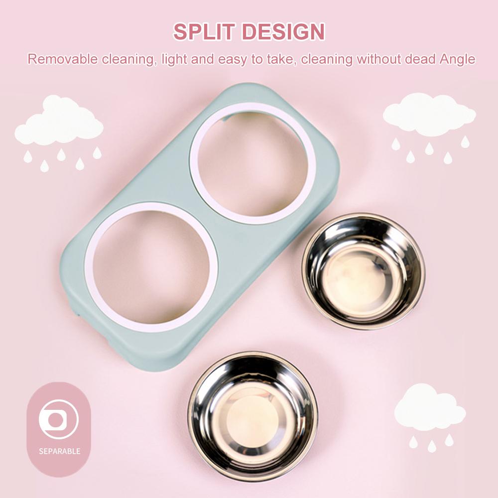 A pair of round stainless steel bowls for cats and small dogs, featuring an anti-skid base for stability during feeding.