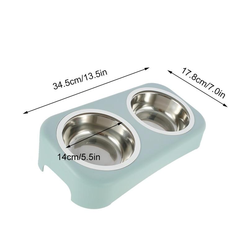 A pair of round stainless steel bowls for cats and small dogs, featuring an anti-skid base for stability during feeding.