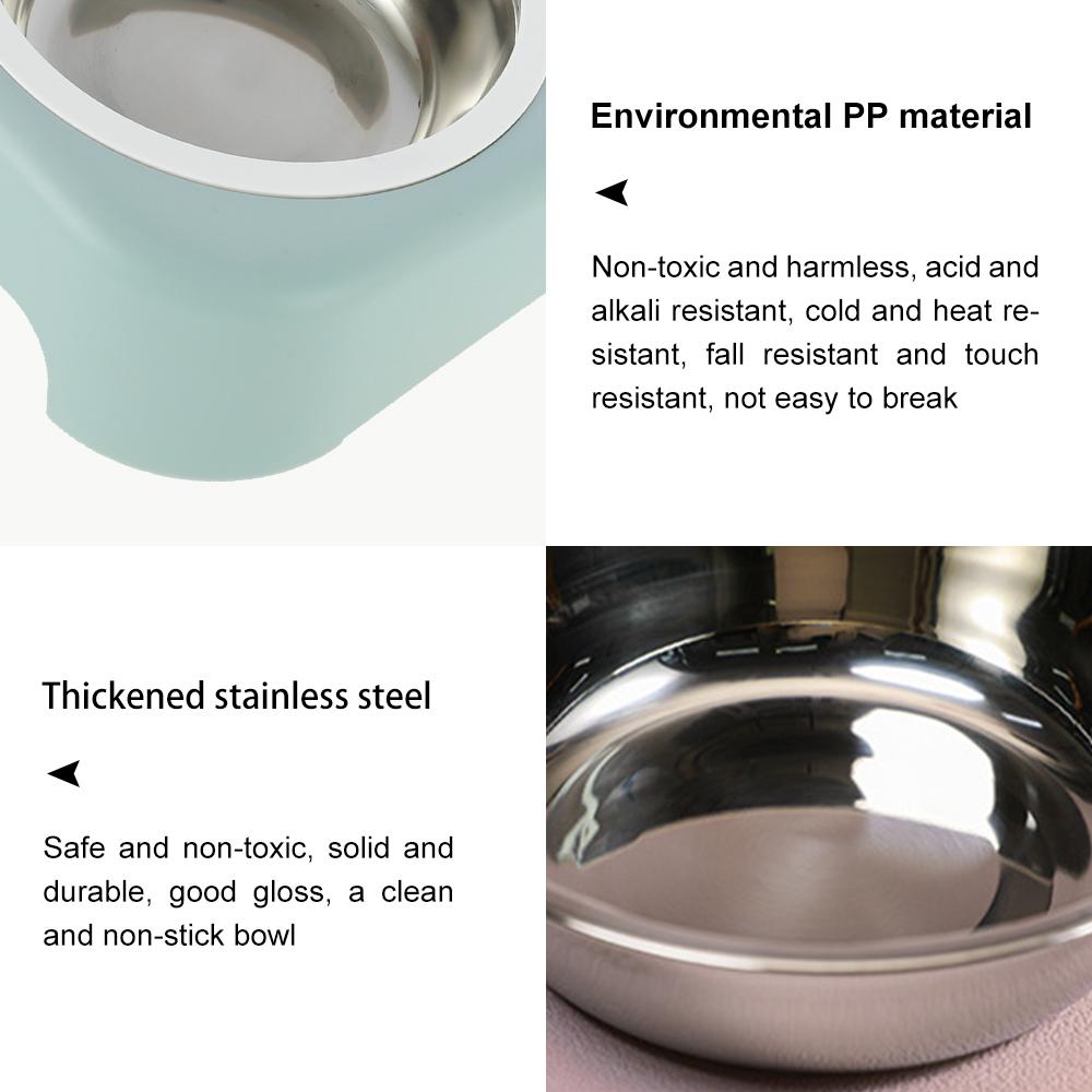 A pair of round stainless steel bowls for cats and small dogs, featuring an anti-skid base for stability during feeding.