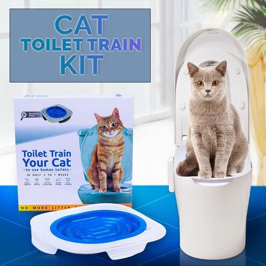 A Cat Toilet Training Kit featuring a training seat designed for easy installation on toilet rims, promoting mess-free cat toilet training.