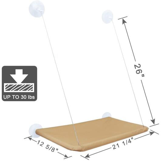 A cozy cat window seat hammock, designed for cats to relax and enjoy sunny views, featuring strong suction cups for secure mounting.