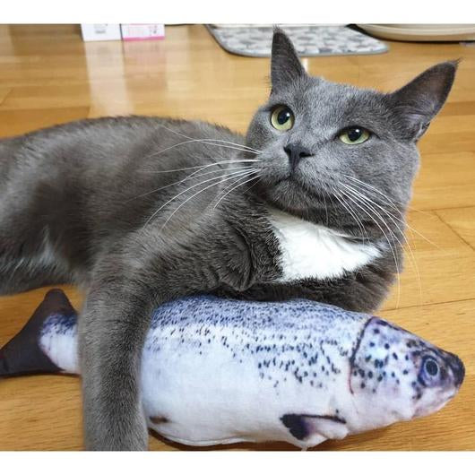 A colorful catnip fish toy designed for pets, featuring touch-motion sensors and realistic movements, perfect for engaging cats in play.