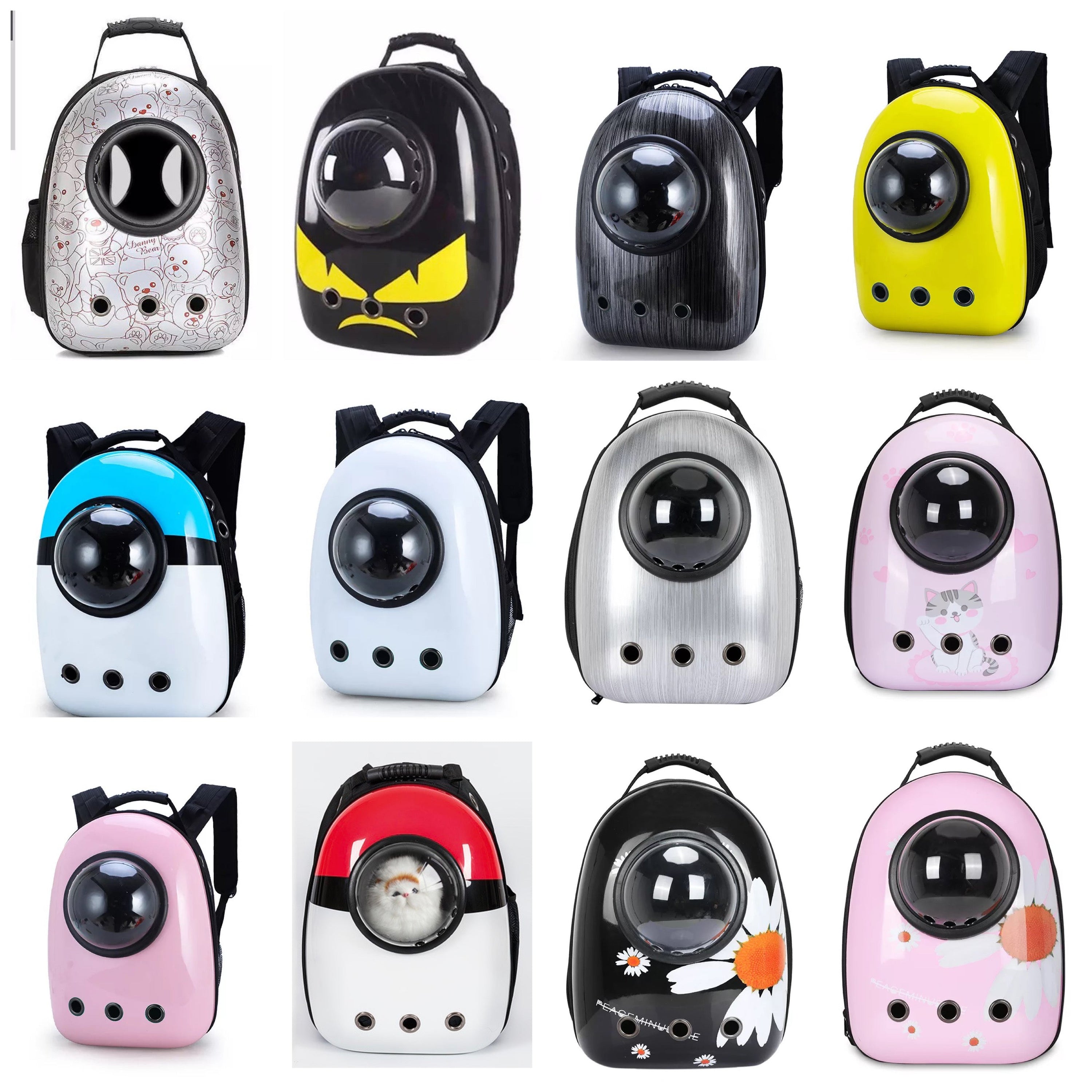 Cats and Dogs backpack featuring a transparent design, durable material, and ventilation holes for pet comfort during travel.