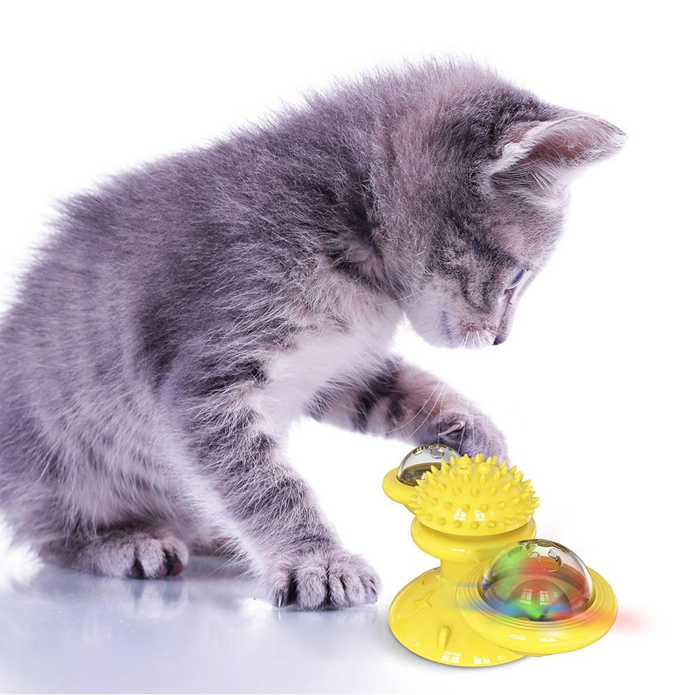 Cats Whirling LED Balls toy with a colorful windmill design, featuring a suction cup base and interactive elements for feline play.