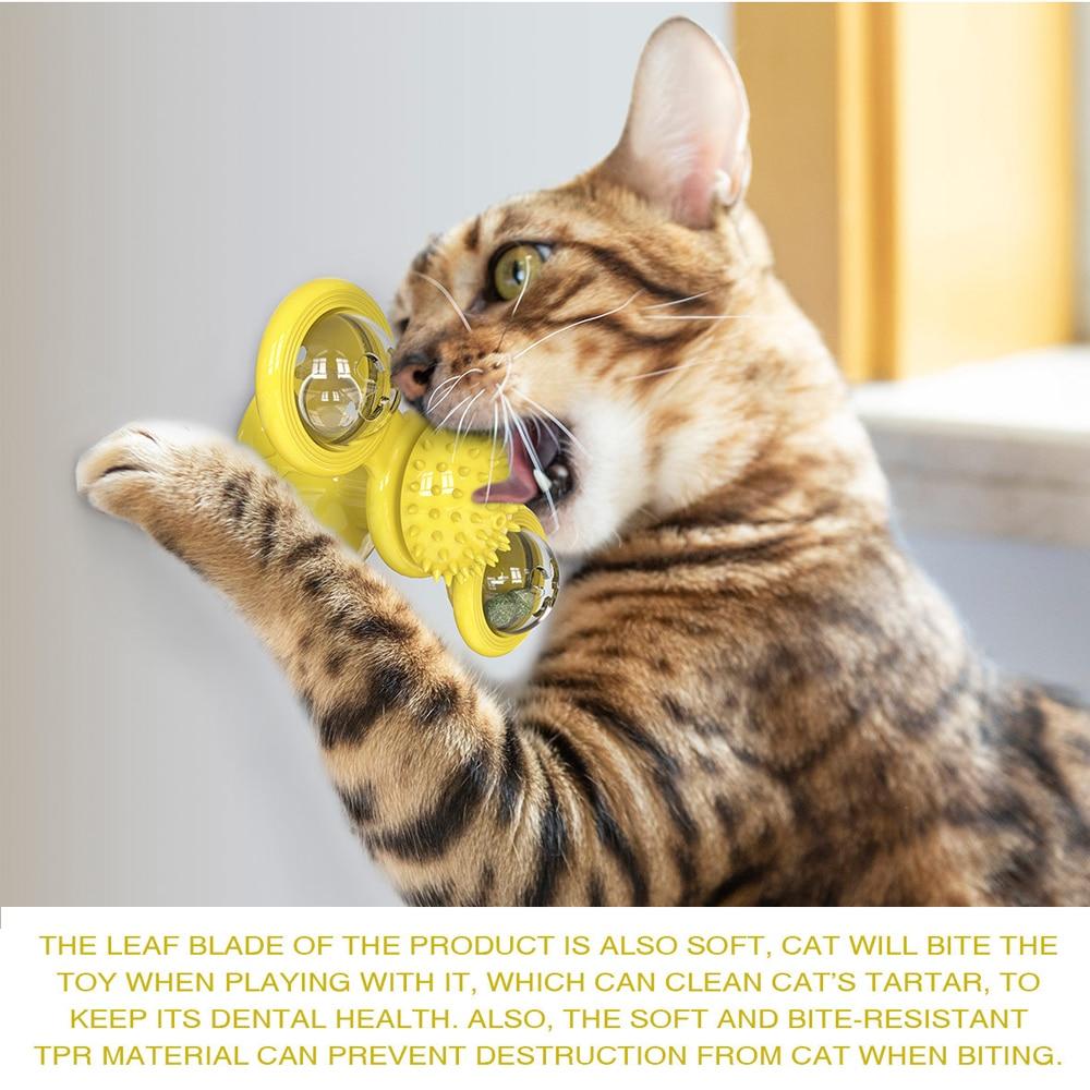 Cats Whirling LED Balls toy with a colorful windmill design, featuring a suction cup base and interactive elements for feline play.