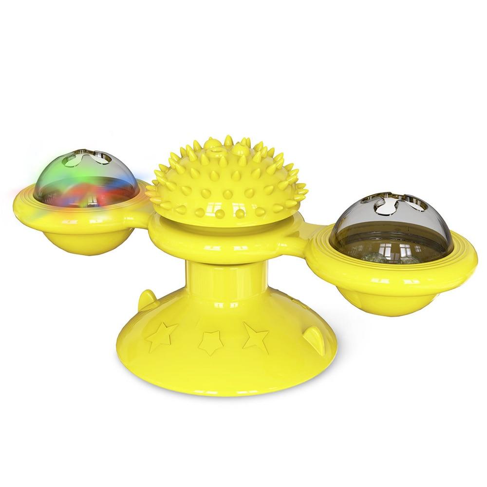 Cats Whirling LED Balls toy with a colorful windmill design, featuring a suction cup base and interactive elements for feline play.