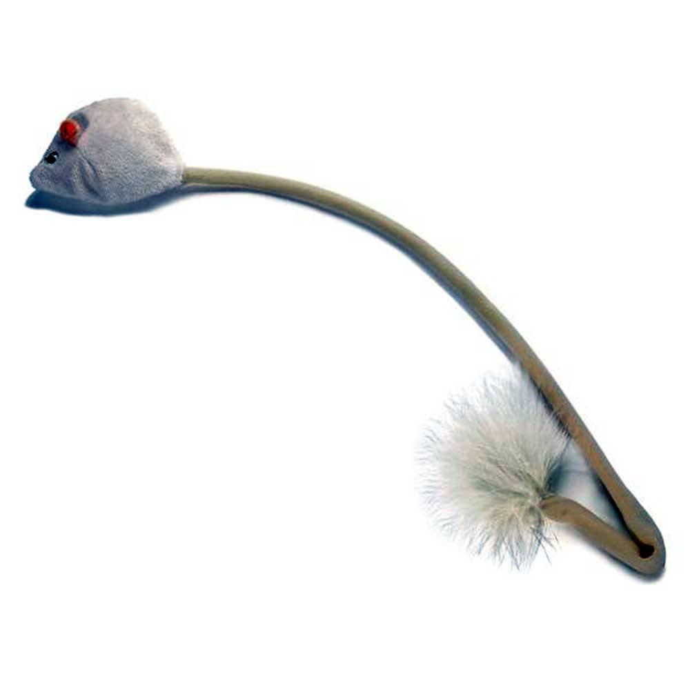 Charming Pets SnapCat Collection White Mouse toy with snapping feathers, designed for interactive cat play.