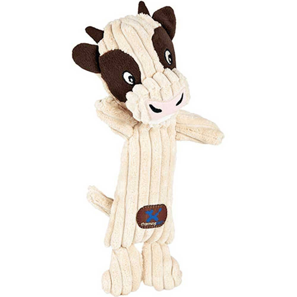 Charming Pet Tennis Heads Dog Toy Collection featuring a cow design, made of soft corduroy with a squeaker and tennis ball head.