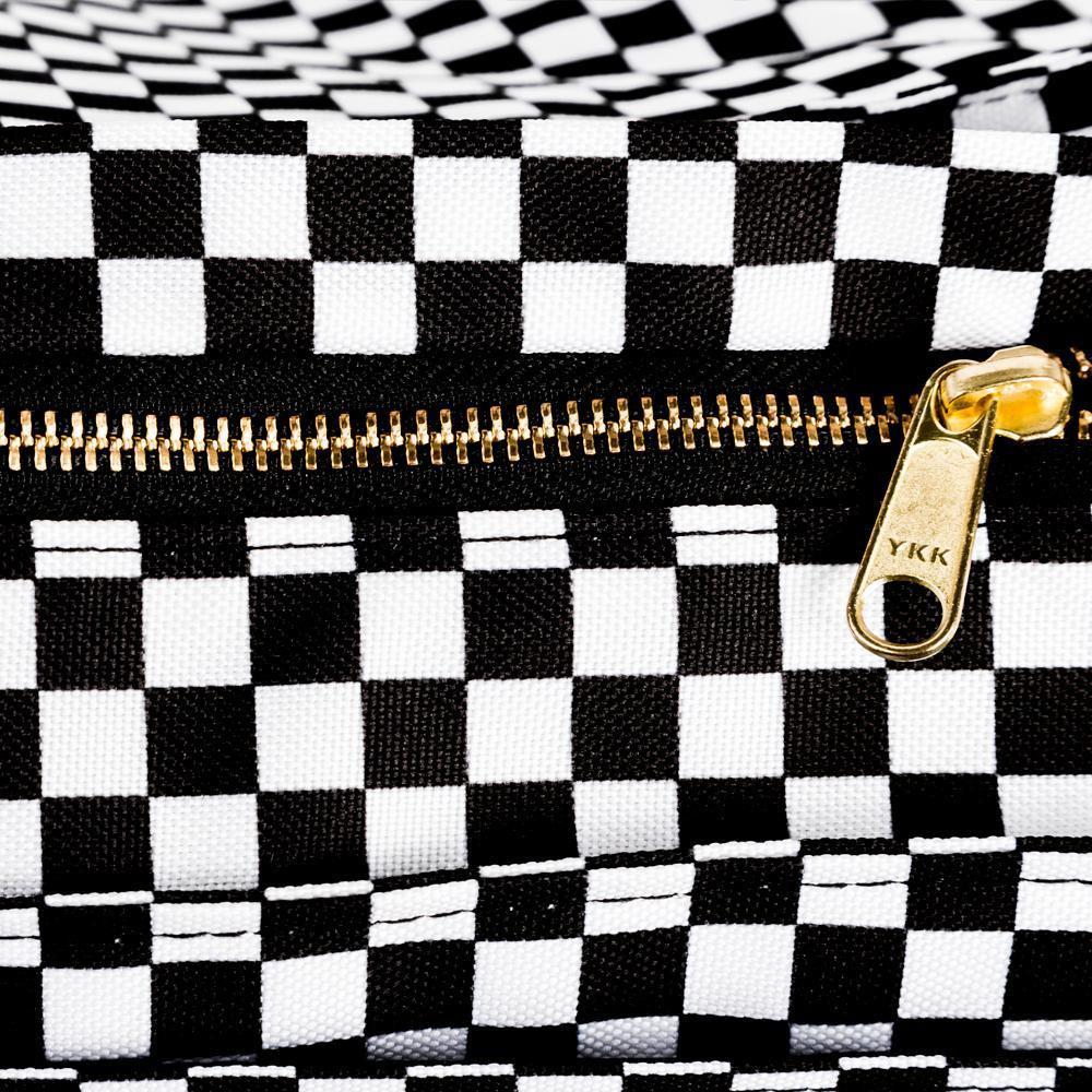 Checkerboard Carrier Bag by Fresh Pawz featuring a stylish checkerboard pattern, weather-resistant material, and multiple pockets for convenience.